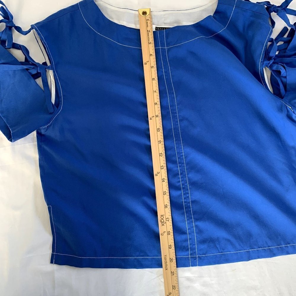 NEW Tracy Reese Split Sleeves Top Blue Nautical Blouse Sz S - Picture 4 of 13